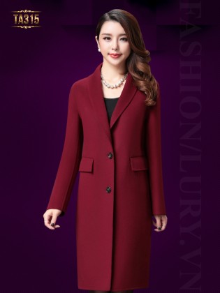 Áo khoác dạ Hàn Quốc dáng dài màu đỏ 2 cúc thời trang TA315