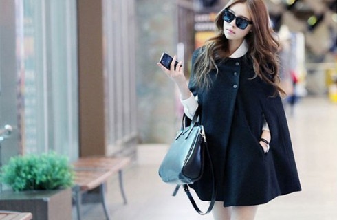 Mẫu áo khoác dạ cape Hàn Quốc đẹp đang mê hoặc các chị em