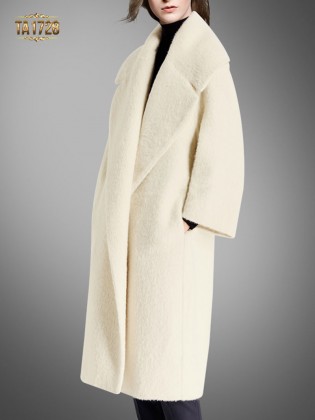 Áo khoác dạ lông cừu TA1728 dáng dài cổ ve cao cấp 2017 (Trắng kem)